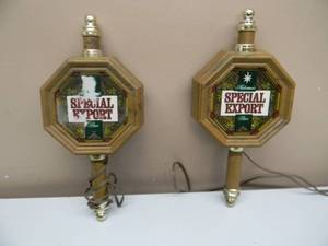 VINTAGE SPECIAL EXPORT COACH LAMPS LIGHTED BAR SIGNS - WORKS - COOL PIECES - APPROX 7 By 14 - SEE PICTURES