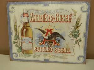 NEW OLD STOCK - ANHEUSER-BUSCH BOTTLED BEERS TIN BAR SIGN - NICE - GREAT PIECE - APPROX 12.5 By 16 - SEE PICTURES