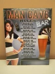 NEW OLD STOCK - MAN CAVE RULES TIN BAR SIGN - NICE - GREAT PIECE - APPROX 12.5 By 16 - SEE PICTURES