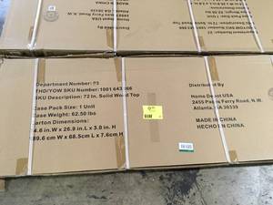 lot 20 image: Lot of 3 Husky 72 in. Solid Wood Work Surface for Ready-to-Assemble 6-ft. adjustable height workbench Customer Returns See Pictures