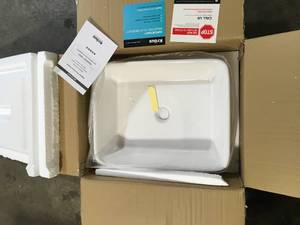 lot 33 image: KRAUS Rectangular Ceramic Vessel Bathroom Sink in White Customer Returns See Pictures