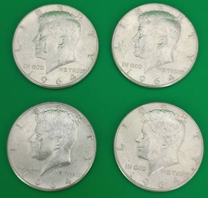 Four 1964 Kennedy Silver Half Dollars