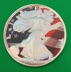 2004 American Silver Eagle Walking Liberty Silver Dollar with Patriotic Hologram