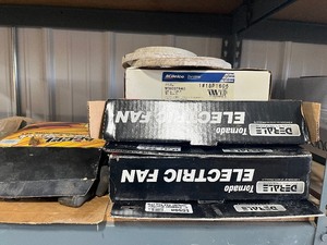 Shelf full of car parts