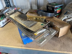 Shelf full of car parts