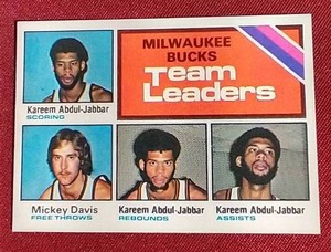 lot 72 image: 1975-76 Topps Leaders Kareem Abdul-Jabbar Card