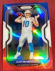 lot 89 image: 2020 Prizm Justin Herbert RedWhiteBlue Prizm Rookie Card