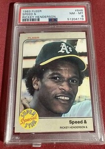 lot 115 image: 1983 Fleer Rickey Henderson Card - PSA 8