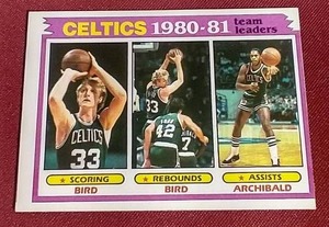 lot 122 image: 1981-82 Topps Larry Bird Leaders Card