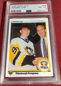 lot 155 image: 1990 Upper Deck Jaromir Jagr Rookie Card - PSA 8