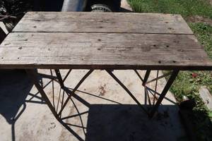 lot 41 image: METAL  WOOD WORK TABLE.