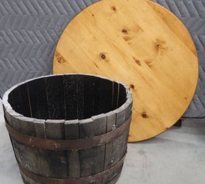 lot 54 image: LOW 12 WHISKEY BARREL TABLE
