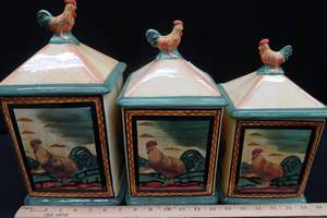 lot 57 image: VINTAGE ROOSTER CANISTER SET
