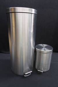 lot 98 image: PAIR OF STAINLESS GARBAGE CANS