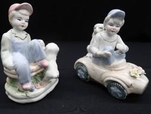 lot 109 image: VINTAGE GLAZED PORCELAIN BOY AND HIS BELOVED DOGS