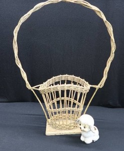 lot 113 image: VINTAGE FUNERAL FLOWER BASKET AND LITTLE LAMB PLANTER