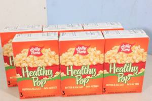 lot 154 image: 6ct Jolly Time Healthy Pop Popcorn 3-Pack Butter & Sea Salt Flavor 94% fat Free