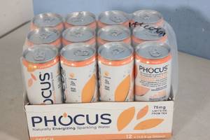 lot 134 image: Phocus Naturally Energizing Sparkling Water 12-Pack Peach Flavor
