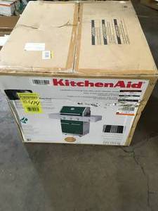 lot 23 image: KitchenAid 3-Burner Propane Gas Grill in Green with Ceramic Sear Side Burner     Customer Returns See Pictures