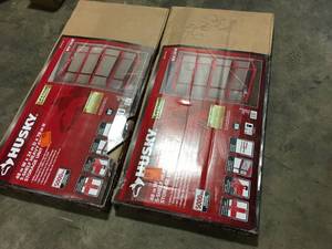lot 9 image: Lot of 2 Husky 5-Tier Heavy Duty Steel Garage Storage Shelving Unit in Red (48 in. W x 78 in. H x 24 in. D) Customer Returns See Pictures