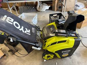 lot 57 image: Ryobi Electric Snowblower with 2 Batteries & Charger (works great, used one season)