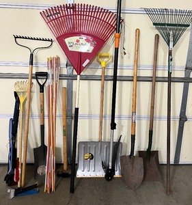 lot 395 image: Assorted Yard and Snow Shovels and Rakes