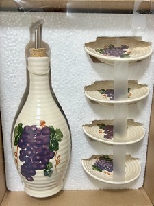 lot 320 image: Appetizer Time Oil Cruet NEW IN BOX, Grape Wreath, Vintage Soup Crocks with lids, Holland American Cruise Lines Collectors Coasters and more