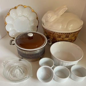 lot 146 image: Covered Bunny Cooking Dish, Deviled Egg Dish and More