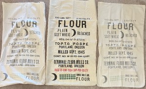 lot 91 image: Trio of Vintage Flour Sacks - Circa 1945