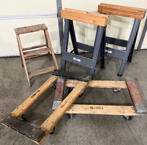 lot 403 image: HIRSH Saw Horses, Dolly Furniture Movers and Step Stool