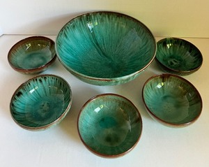 lot 101 image: Pottery Bowls with a Drip Glaze Unsigned