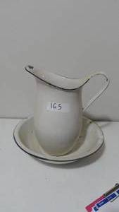 lot 165 image: Vintage Enamelware Pitcher and Wash Basin, Bowl