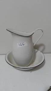 lot 166 image: Vintage Enamelware Pitcher and Wash Basin, Bowl