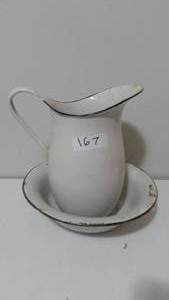 lot 167 image: Vintage Enamelware Pitcher and Wash Basin, Bowl