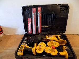 lot 30 image: 18 volt Dewalt Kit in case12 Drill, Sawzall, Chargers, Batteries, Blades