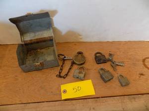 lot 50 image: Misc Locks and metal box