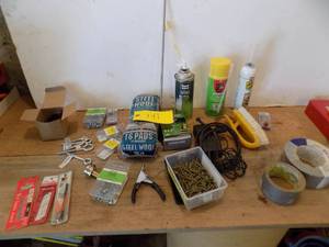 lot 141 image: Lot of Misc  Duct tape, Electrical Tape , Screws, Steel wool, Wood Screws, Saw blades, Dog Clipper