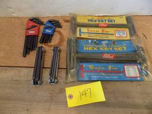 lot 147 image: 5 & 10 piece - T Handle Hex Key Set with  9 arm