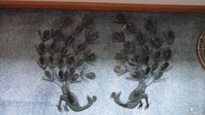 lot 211 image: 2 Peacocks wall hanging decorations