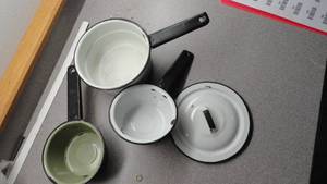 lot 248 image: 3 Small Sauce pans, French fry cutter
