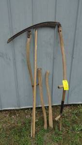 lot 353 image: Scythe and 4 axe handles
