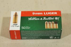 lot 108 image: 50 Sellier & Bellot 9mm Luger 115 Gr JHP Ammo