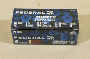lot 128 image: 10 Federal Shorty 12 Gauge 1-34 8 Shot Shotshells