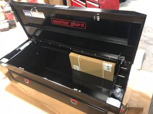 lot 35 image: 72 in. Gloss Black Steel Full Size Crossbed Truck Tool Box by Weather Guard  Customer Returns See Pictures
