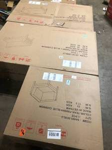 lot 40 image: Noble House Oana Teak Finish 4-Piece Wood Outdoor Sectional Set with Blue Cushions Customer Returns See Pictures