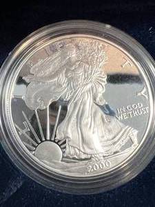 2000 PROOF AMERICAN SILVER EAGLE 1 TROY OZ .999 FINE SILVER