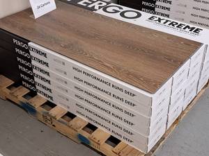 Lot of (24 Cases) Pergo Extreme Ridley Waterproof Vinyl Click-Type Flooring 12-count 29.7-sq.ft.  Total Coverage 712-sq.ft.