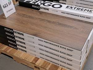 Lot of (21 Cases) Pergo Extreme Ridley Waterproof Vinyl Click-Type Flooring 12-count 29.7-sq.ft.  Total Coverage 623-sq.ft.