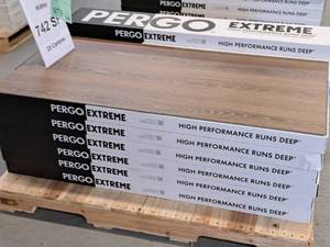 Lot of (25 Cases) Pergo Extreme Ridley Waterproof Vinyl Click-Type Flooring 12-count 29.7-sq.ft.  Total Coverage 742-sq.ft.