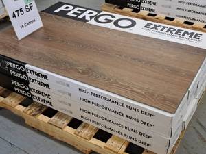 Lot of (16 Cases) Pergo Extreme Ridley Waterproof Vinyl Click-Type Flooring 12-count 29.7-sq.ft.  Total Coverage 475-sq.ft.